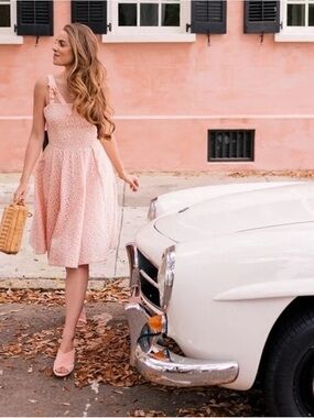 Gal Meets Glam | Helen Grosgrain Bow Tie | Soft Pink Midi Dress with Bow Straps